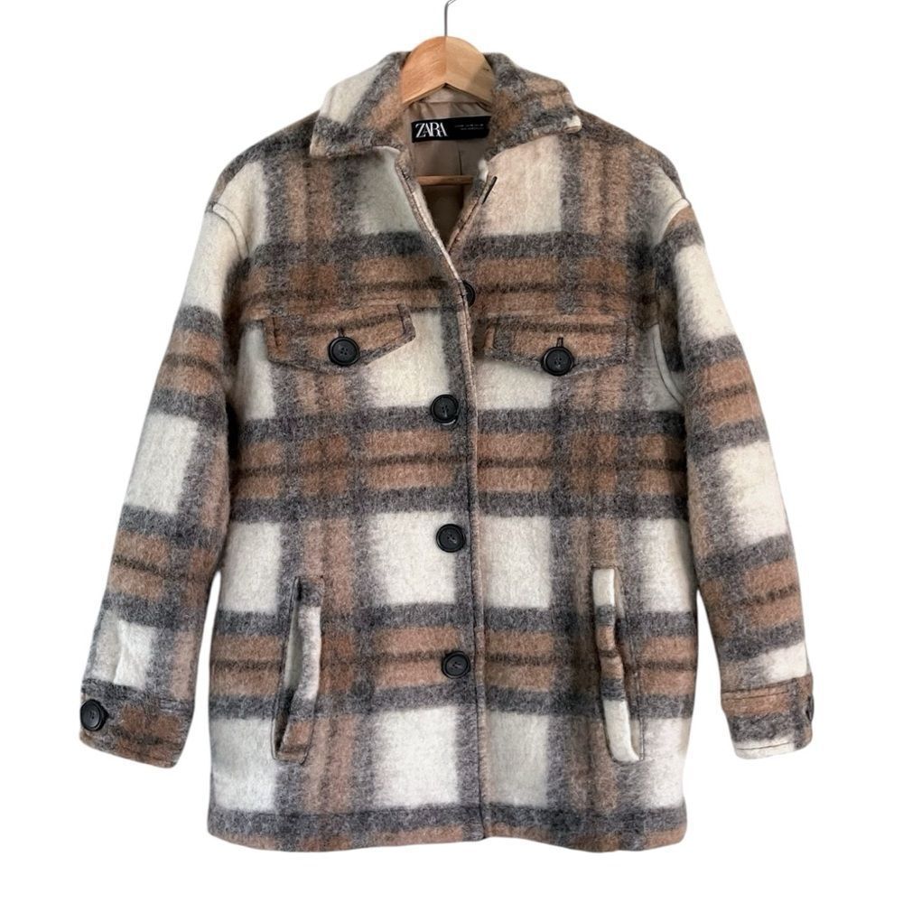 Zara Wool Plaid Shirt Jacket Size XS